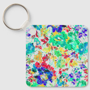 Cute abstract floral pattern jigsaw puzzle key ring