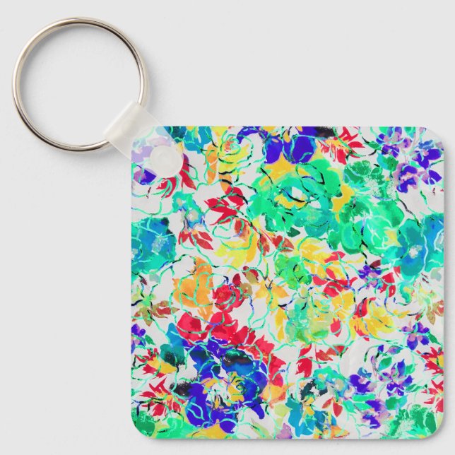 Cute abstract floral pattern jigsaw puzzle key ring (Front)