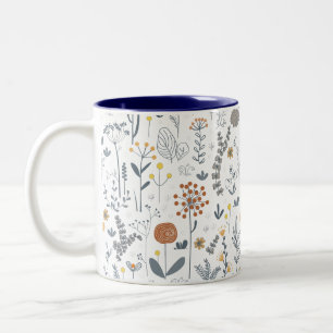 Cute Abstract Floral Seamless Pattern Two-Tone Coffee Mug