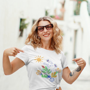 Cute Abstract Flowers and Sun T-Shirt