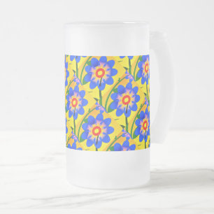 Cute Abstract Flowers Pattern Frosted Glass Beer Mug