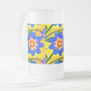 Cute Abstract Flowers Pattern Frosted Glass Beer Mug