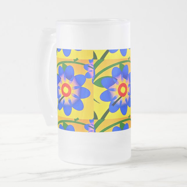 Cute Abstract Flowers Pattern Frosted Glass Beer Mug (Front Left)