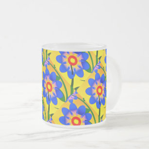 Cute Abstract Flowers Pattern Frosted Glass Coffee Mug