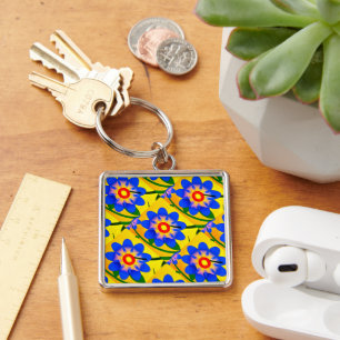 Cute Abstract Flowers Pattern Key Ring