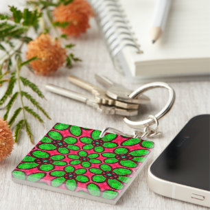 Cute Abstract Flowers Pattern Key Ring