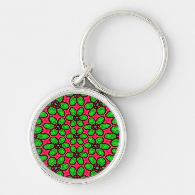 Cute Abstract Flowers Pattern Key Ring (Front)