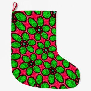 Cute Abstract Flowers Pattern Large Christmas Stocking