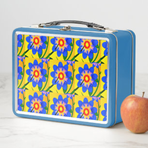 Cute Abstract Flowers Pattern Metal Lunch Box
