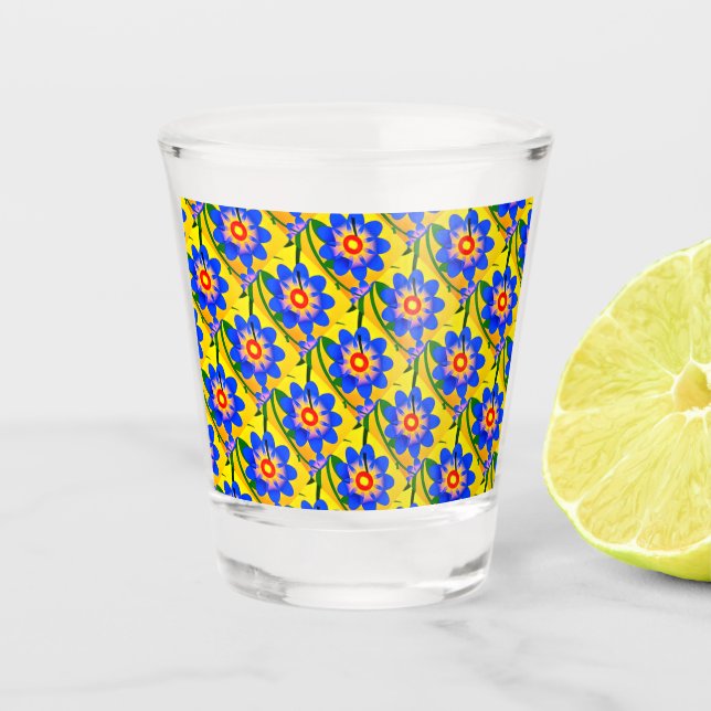 Cute Abstract Flowers Pattern Shot Glass (Front)