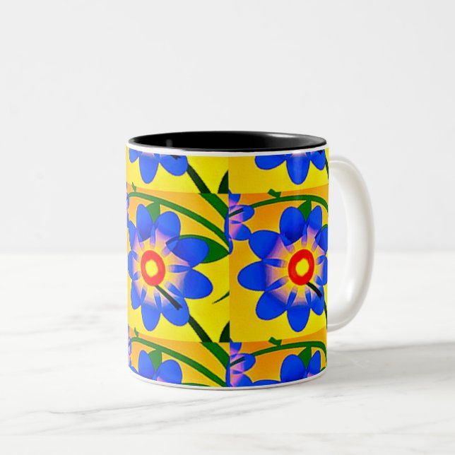 Cute Abstract Flowers Pattern Two-Tone Coffee Mug (Front Right)