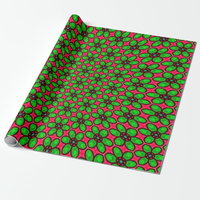 Cute Abstract Flowers Pattern Wrapping Paper (Unrolled)
