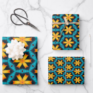 Cute Abstract Flowers Pattern Wrapping Paper Sheet