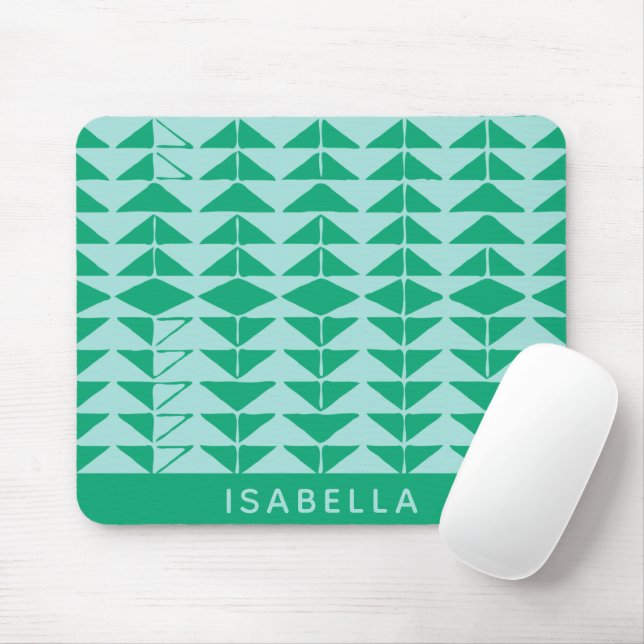 Cute Abstract Geometric Shapes in Green and Blue Mouse Mat (With Mouse)