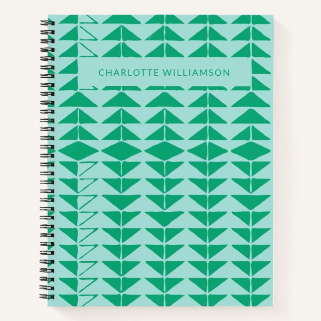 Cute Abstract Geometric Shapes in Green and Blue Notebook (Front)