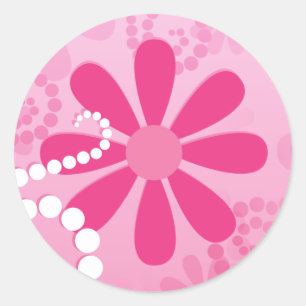 Cute Abstract Girly Pink Retro Flowers Classic Round Sticker