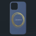 Cute Abstract Gold Glitter Personalised Navy Blue iPhone 12 Pro Case<br><div class="desc">Cute Abstract Gold Glitter Personalised Navy Blue iPhone 12 Pro Case</div>