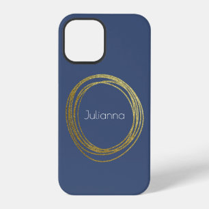 Cute Abstract Gold Glitter Personalised Navy Blue iPhone 12 Pro Case
