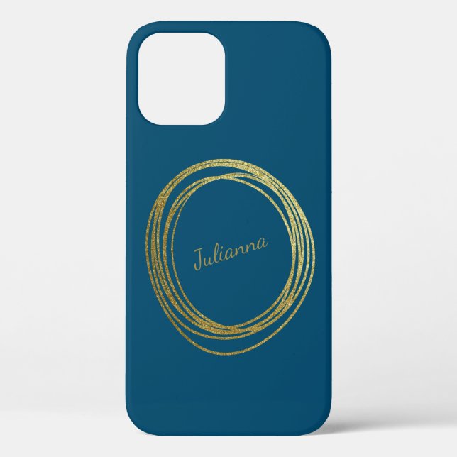Cute Abstract Gold Glitter Personalised Teal Blue Case-Mate iPhone Case (Back)