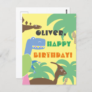 Cute Abstract Jurrasic Dino Dinosaur Kids Birthday Postcard