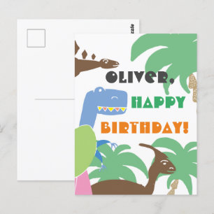 Cute Abstract Jurrasic Dino Dinosaur Kids Birthday Postcard