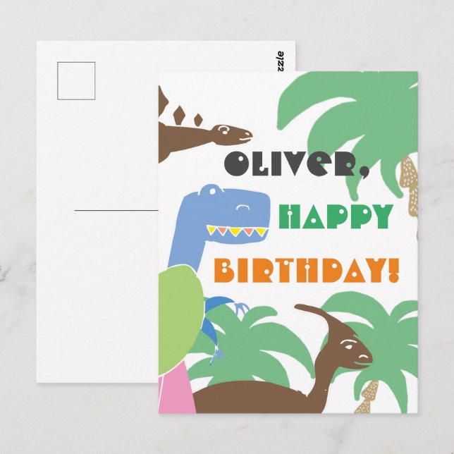 Cute Abstract Jurrasic Dino Dinosaur Kids Birthday Postcard (Front/Back)