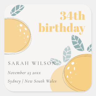 Cute Abstract Lemon Fruity Bold Any Age Birthday Square Sticker