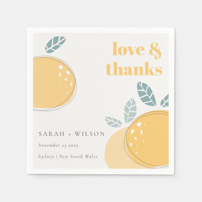 Cute Abstract Lemon Fruity Bold Wedding Thanks Napkin (Front)