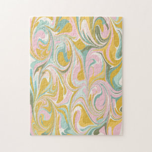 Cute Abstract Marble Swirl in Earthy Pink and Gold Jigsaw Puzzle