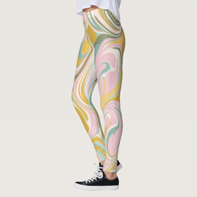 Cute Abstract Marble Swirl in Earthy Pink and Gold Leggings (Left)