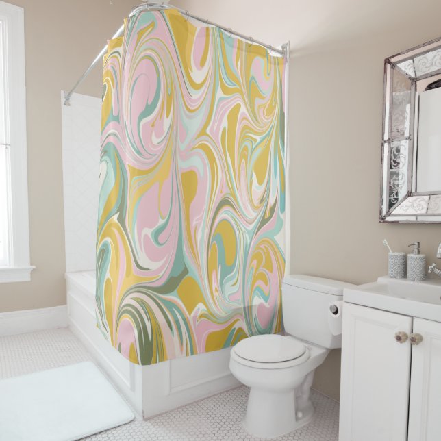 Cute Abstract Marble Swirl in Earthy Pink and Gold Shower Curtain (In Situ)