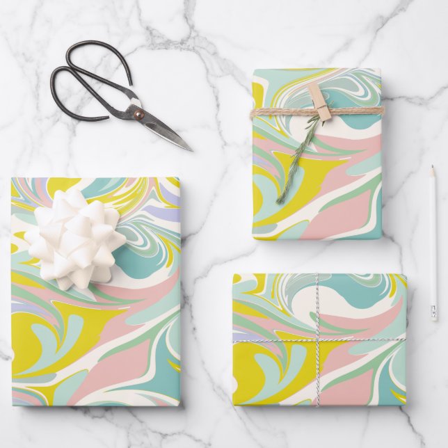Cute Abstract Marble Swirl in Pastel Colours  Wrapping Paper Sheet (Front)