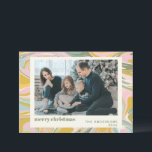 Cute Abstract Marble Swirl Pink Gold Photo Holiday Card<br><div class="desc">Whimsical marble pattern with colourful swirls of pastel pink,  teal,  and gold,  personalised with your photo,  greeting,  and name.</div>