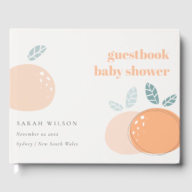 Cute Abstract Orange Fruity Bold Baby Shower Guest Book (Front)
