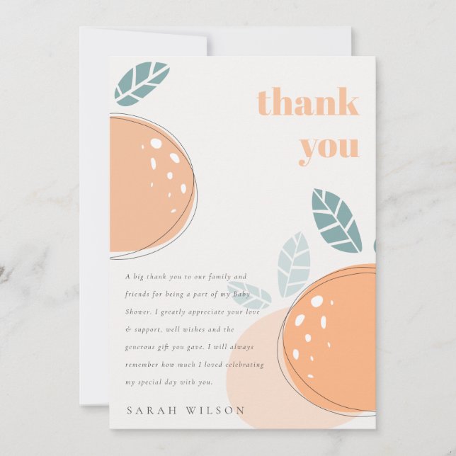 Cute Abstract Orange Fruity Bold Baby Shower Thank You Card (Front)