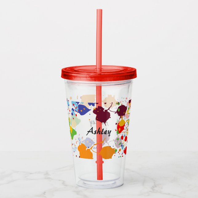 Cute Abstract Paint Splatter Name  Acrylic Tumbler (Front)