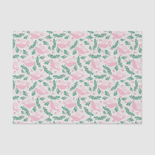 Cute Abstract Pink Christmas Peace Dove Pattern Tissue Paper (Front)