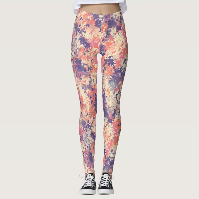 Cute Abstract Purple And Pink Camouflage Pattern. Leggings (Front)
