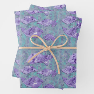 Cute Abstract Purple Fish Wrapping Paper