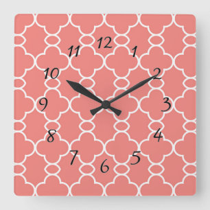 Cute Abstract Salmon White Modern Square Wall Clock