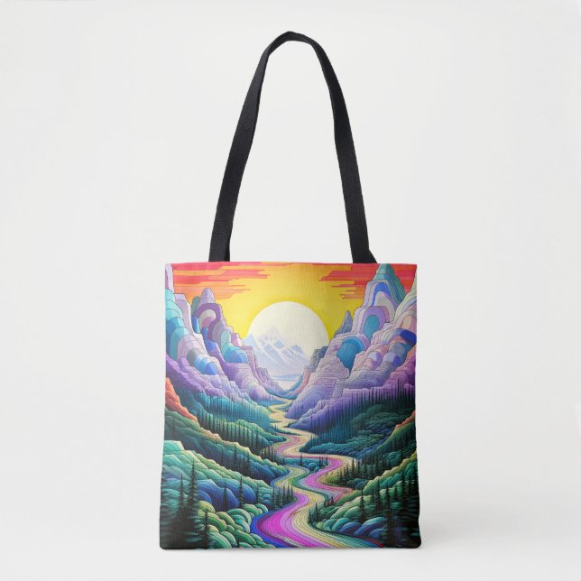 Cute Abstract Scenic Landscape Illustration Tote Bag (Front)