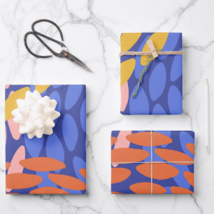 Cute Abstract Shapes Pattern Blue Red Pink Wrapping Paper Sheet
