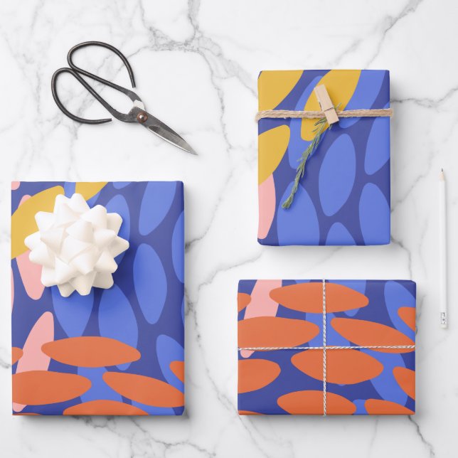 Cute Abstract Shapes Pattern Blue Red Pink Wrapping Paper Sheet (Front)