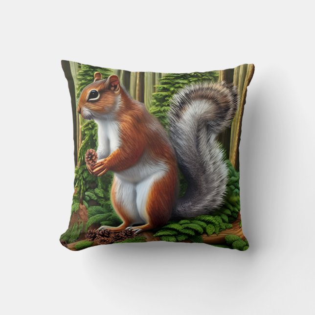 Cute Abstract Squirrel With Pinecones Cushion (Front)