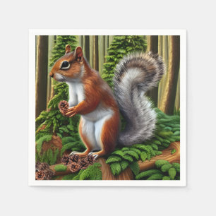Cute Abstract Squirrel With Pinecones Napkin