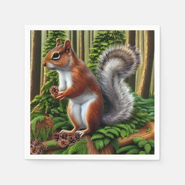 Cute Abstract Squirrel With Pinecones Napkin (Front)