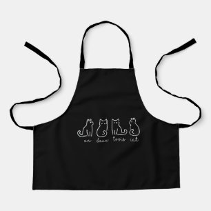Cute Abstract Un Deux Trois Cat French Kitty Apron