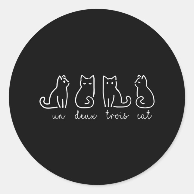 Cute Abstract Un Deux Trois Cat French Kitty Classic Round Sticker (Front)