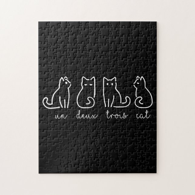 Cute Abstract Un Deux Trois Cat French Kitty Jigsaw Puzzle (Vertical)