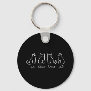 Cute Abstract Un Deux Trois Cat French Kitty Key Ring